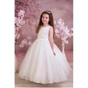 Ivory First Holy Communion Dress with Lace Applique and Glitter Tulle Style LIBERTY image