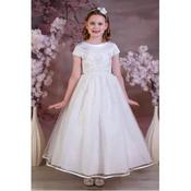 Sweetie Pie Exclusive Tulle Skirt White First Holy Communion Dress with Scallop Neckline Style C589-FA image
