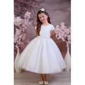 Sweetie Pie Exclusive Glitter Tulle White First Holy Communion Dress with Floral Bodice Style C554-FA image