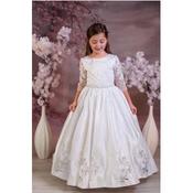 Sweetie Pie Exclusive Satin Skirt White First Holy Communion Dress with Three Quarter Sleeve Style C559-FA image