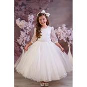 Sweetie Pie Ivory First Holy Communion Dress with Satin Bodice and Mesh Sleeves Style 5035 image