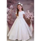 Ivory First Holy Communion Dress with Full Satin Skirt and Lace Bodice Style 5029 image