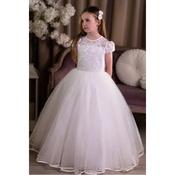 Sweetie Pie White  First Holy Communion Dress with Floral Bodice&amp;Glitter Tulle Skirt Style 5034