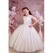 Ivory First Holy Communion Choice Sparkle Dress with Floral Lace Cap Sleeves Style LORRAINE image