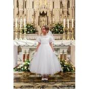 White First Holy Communion Dress with Peter Pan Collar Style COM054 image