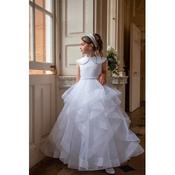 White First Holy Communion Dress with Collar and Ruffle Skirt Style COM076 image