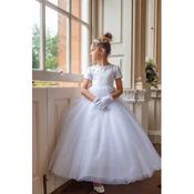White First Holy Communion Dress with Bows Detail and Glitter Skirt Style COM079 image