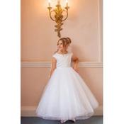 White First Holy Communion Dress with Sparkle Skirt and Floral Design Style COM075 image