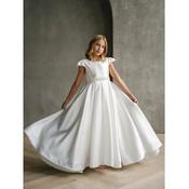Satin Handmade Ivory First Holy Communion Dress with Cap Sleeves and Flowing Full Skirt by TETER WARM STYLE JK38 image