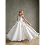 Minimalist Handmade Ivory First Holy Communion Dress with Bow Shoulder Detail and Full Skirt by TETER WARM STYLE JK37 image