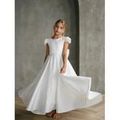 Classic Handmade Ivory First Holy Communion Dress with Lace Cap Sleeves and Back Bow by TETER WARM STYLE SK60 image