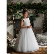 Lace Handmade Ivory First Holy Communion Dress with Draped Pearl Back Detail and Tulle Skirt by TETER WARM STYLE SK23 image