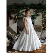 Handmade Ivory First Holy Communion Dress with Floral Shoulder Detail&amp;Pearl Back Chain by TETER WARM STYLE MK04 image