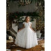 Sleeveless Lace Handmade Ivory First Holy Communion Dress with Tiered Tullee Skirt&amp;Lace Jacket by TETER WARM STYLE SK42 image