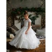 Lace Handmade Ivory First Holy Communion Dress with Cap Sleeves, Diamonte Waist&amp;Back Bow by TETER WARM STYLE SK41 image