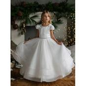 Girls Handmade Ivory First Holy Communion Dress with Lace Cap Sleeves, Pearl Trim&amp;Tulle Skirt by TETER WARM STYLE SK19 image