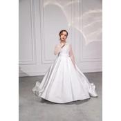 Handmade White First Holy Communion Dress with Long Sleeves and Beaded Bodice Style EF05 image