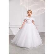 Handmade White First Holy Communion Dress with Roses and Glitter Skirt Style EF19 image