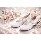 White Glitter Girls Communion Shoes with Strap and Bow Style SW6137 image