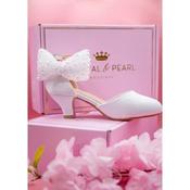 White Pearl Bow Low Heel Communion Shoes for Girls Style SHOE11 image