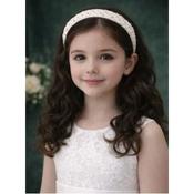 Beautiful White Satin First Holy Communion Headband with Pearls and Diamonds Style 5964 image