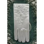 White First Holy Communion Gloves with Floral Embroidery &amp; Crystals Style Cg755 image