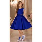 Royal Blue Luxury Mikado Confirmation Dress with Pearls  Waistband, Gloves &amp; Matching Handbag Style AL5892 image