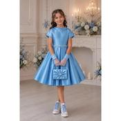 Turquoise Mikado Confirmation Dress with Bow Back Matching Bag&amp;Gloves Style AL5891 image