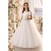 Sweetie Pie White First Holy Communion Dress with Satin Top and Glitter Skirt Style 5041 image