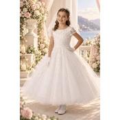 Sweetie Pie White First Holy Communion Dress with Floral Details Style 5042 image