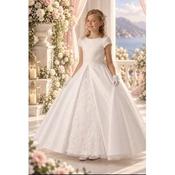 Sweetie Pie White First Holy Communion Dress with Lace Applique and Satin Skirt Style 5043 image