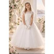 Sweetie Pie White First Holy Communion Dress with Floral Details and Glitter Skirt Style 5039 image