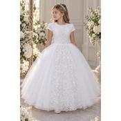 Polka Bridal White First Holy Communion Dress Style T-301 image