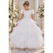 Beautiful Handmade White First Holy Communion Dress with Ruffle Skirt and Embroidered Bodice Style T-302 image