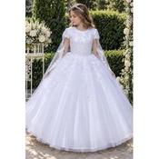 Beautiful White Handmade Communion Dress with Lace Applique and Matching Cape Style T-312 image