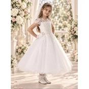 Rosa Bella White Lace &amp; Sparkle Communion Dress with Statement Bow Style RB812 image