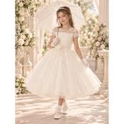 Rosa Bella Ivory Lace &amp; Sparkle Communion Dress with Statement Bow Style RB812 image