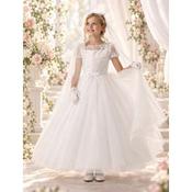 Sweetie Pie White Dotted Tulle &amp; Lace Communion Dress Style 5052 image