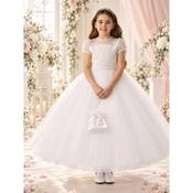 Rosa Bella White Pearl Dot &amp; Lace Bow Communion Dress Rb800 image