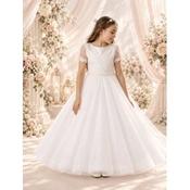 Rosa Bella White Pearl &amp; Lace Tulle Communion Dress Style Rb803 image