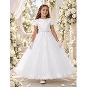 Rosa Bella White Lace &amp; Crystal Communion Dress with Statement Bow Style Rb805 image