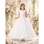 Rosa Bella White  Pearl &amp; Lace Communion Dress with Statement Bow Style Rb809 image