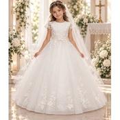 Sweetie Pie Ivory Exclusive Design Dress and Matching Veil Style S-SRC41-FA image
