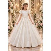 Fashion Angel Exclusive by Sweetie Pie  3D Floral Satin Ivory Communion Dress  Style S-SRC45-FA image