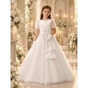 Linzi Jay White First Holy Communion Dress with Pearls and Flowers Details Style DION image