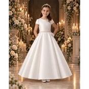 Savannah Raye White Satin First Holy Communion Dress with Pearls and Diamonds Style ASSANDRA image