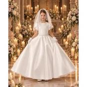 Little White Collection White First Holy Communion Dress with Pearls and Flower Details Style LWCD 206 image