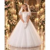 Savannah Raye White First Holy Communion Dress with Pearls Details Style SERENA image