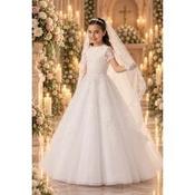 Savannah Raye White First Holy Communion Dress with Lace Details Style KRYSTAL image