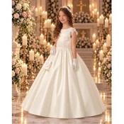Linzi Jay Ivory Satin First Holy Communion Dress with Lace Details Style TRUDY image